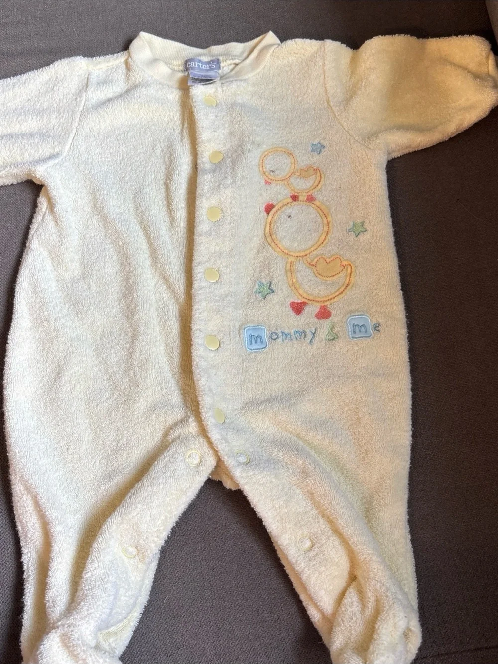Carter's Cream Terry Footed One-Piece with Duck Embroidery